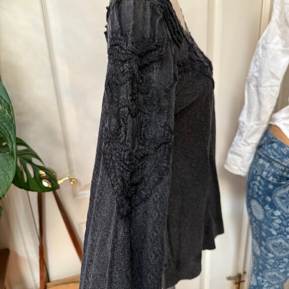 Free People Black Embroidered Lace Jacquard Love Sleeve Top M - Picture 5 of 8